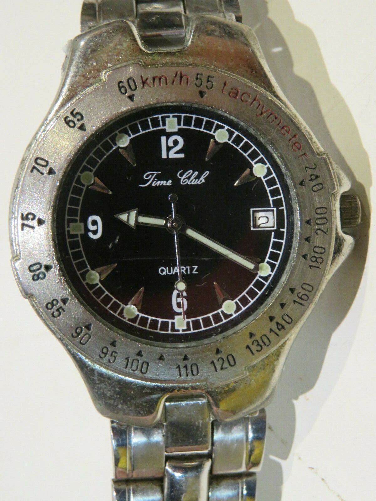 old TIME CLUB TACHYMETER QUARTZ stainless steel vintage wristwatch